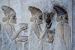 A bas-relief at the Apadana in Persepolis, depicting Armenians bringing their famous wine to the Shah.