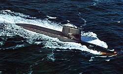 The USS George Washington (SSBN-598), the lead ship of the US Navy's first class of Fleet Ballistic Missile Submarines, Nuclear (SSBN)