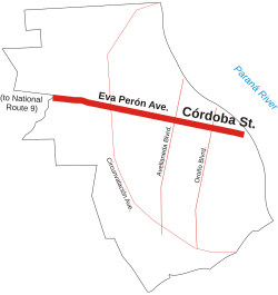 Location of Córdoba St. in Rosario.