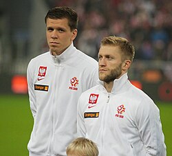Szczęsny (left) with Jakub Błaszczykowski before an international friendly against the Republic of Ireland