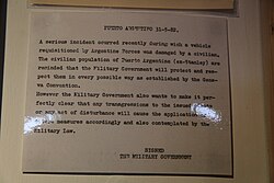A message issued by the Argentine Military Governor during the occupation in which the capital is referred to as "Puerto Argentino (ex-Stanley)".
