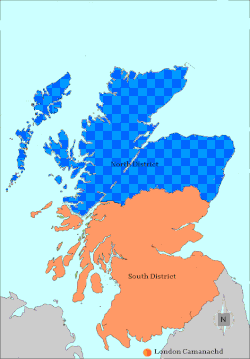 Map of Scotland showing North/South divide in shinty