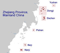 Zheijiang partially under ROC control, between 1949 and 1955.