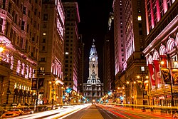 Philadelphia City Hall at night in December 2012