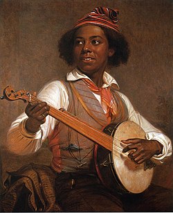 William Sidney Mount painted scenes of black and white American musicians. This 1856 painting depicts an African-American banjo player.