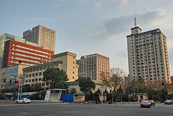 The northwestern corner of Nanjing University's Gulou campus houses most of the university's foreign students: Center for Chinese and American Studies (front left), Zeng Xianzi building (back center), Xiyuan (right).