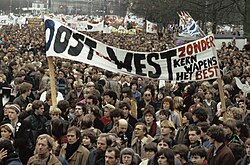 Protest in Amsterdam against the deployment of Pershing II missiles in Europe, 1981