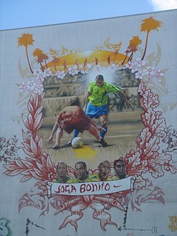 Ronaldo mural in Berlin promoting Brazilian Joga Bonito style of play. The work was commissioned by Nike prior to the 2006 World Cup in Germany.