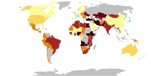 Consumer price index by country in % (2024, relative to 2010)[73] 100 to 110 110 to 120 120 to 130 130 to 140 140 to 150 150 to 200 200 to 300 300 to 1000 above 1000 no data