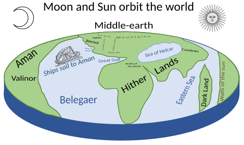 Arda in the First Age. The outlines of the continents are purely schematic.