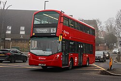 Wright Gemini 3 bodied Volvo B5LH on route E3 in Chiswick in March 2025