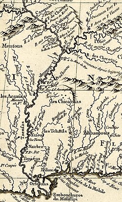 1764 map showing the field of action of the Chickasaw Wars