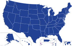 Results of the 2024 Democratic presidential primaries. Biden (blue), as the presumptive nominee, won everything but American Samoa, which went to Jason Palmer (purple).