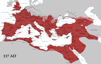 Roman Empire in 117 CE at its greatest extent, at the time of Trajan's death.