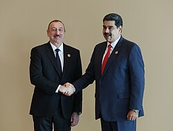 Azerbaijan's President Ilham Aliyev and Venezuela's President Nicolas Maduro on 25 October 2019