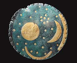 Nebra sky disc from the Aunjetitz culture, present-day Germany (1800–1600 BC)