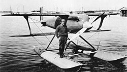 Jimmy Doolittle in 1928 with his Curtiss R3C-2, a year before he pioneered instrument flying