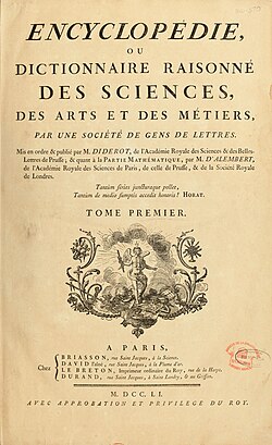 First page of the Encyclopédie, published between 1751 and 1766