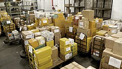 Packages awaiting inspection at the International Mail Facility at John F. Kennedy International Airport
