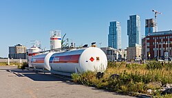 Large diesel fuel tanks in Sörnäinen, Helsinki, Finland