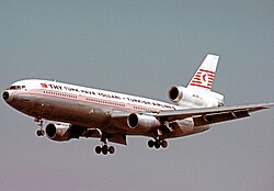 THY Douglas DC-10 in 1974 landing at Frankfurt Airport