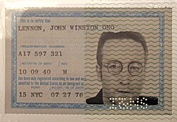 Lennon's green card, which allowed him to live and work in the United States