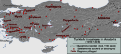 Settlements and regions affected during the first wave of Turkish invasions in Asia Minor (11th–13th century)