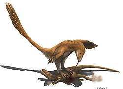 Interpretation of a Deinonychus preying on a Zephyrosaurus in manner suggested by Fowler et al. (2011)