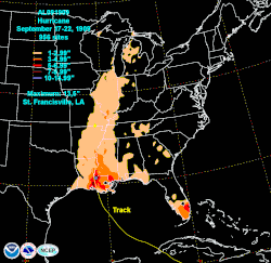 Map of the total rainfall from the hurricane
