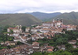 View of Ouro Preto, one of the main Portuguese settlements founded during the gold rush in Minas Gerais. The town has preserved its colonial appearance to this day