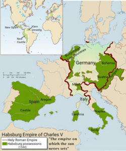 The empire of Charles V at its peak after the Peace of Crépy in 1544