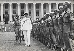 Lord Mountbatten inspects the 17th Dogra Regiment in Singapore, 1945.