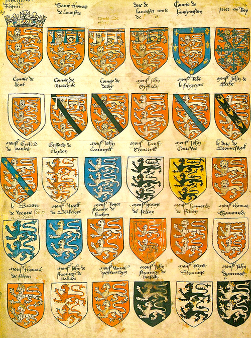 Prince Arthur's Book, an armorial of arms for Arthur, Prince of Wales, c. 1520, depicting the proliferation of lions in English heraldry