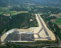 Andorra–La Seu d'Urgell Airport, located 12 km (7 mi) away from Andorra, in Montferrer i Castellbò (Catalonia, Eastern Spain)