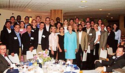 Eisenhower served as Chair of the White House Fellows program in the George W. Bush administration, pictured here with the 2003 class in Annapolis, Maryland