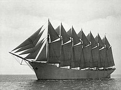 The Thomas W. Lawson (1902), converted in 1906 into the world's first sailing tanker.