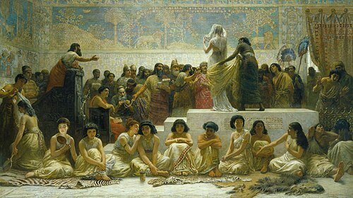 The Babylonian marriage market, painting by Edwin Long (1875)