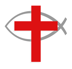 The Latin cross and Ichthys symbols, two symbols often used by Christians to represent their religion