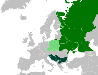 Political map of Europe with countries where the national language is Slavic: West Slavic languages East Slavic languages South Slavic languages