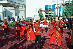 Turkmens in national costumes, Turkmenistan