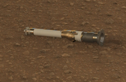 Image of one of the sample tubes. Its appearance has been noted to have similarities with a Lightsaber from the Star Wars movies.[42]