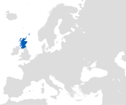 Scotland (in blue) within Europe (grey)