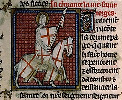 Saint George as a crusader knight, miniature from a ms. of Vies de Saints, c. 1310 (Bibliothèque Sainte-Geneviève, Ms. 588)