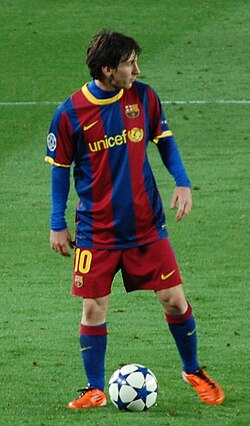 Lionel Messi sporting the FC Barcelona Jersey with UNICEF sponsorship