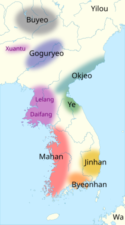 Chinese commanderies (in purple) and their eastern neighbours mentioned in the Records of the Three Kingdoms[148]