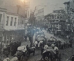 Muhacirs from the Balkan Wars waiting to cross the Bosphorus to Anatolia, Sirkeci, Istanbul, 1912