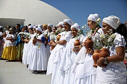 Practitioners of Candomblé and Umbanda at an event run by Brazil's Ministry of Culture in 2018