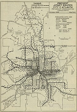 1924 map of jitney routes in Atlanta