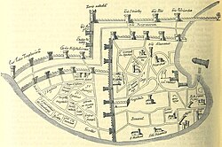 Copy of a 1320 map of Acre depicting the layout and fortifications of the city prior to the 1291 siege.