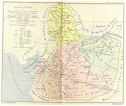 Map of the Aleppo Vilayet, an Ottoman province of which Aleppo was the administrative capital. The province's territory was later divided between Syria and Turkey